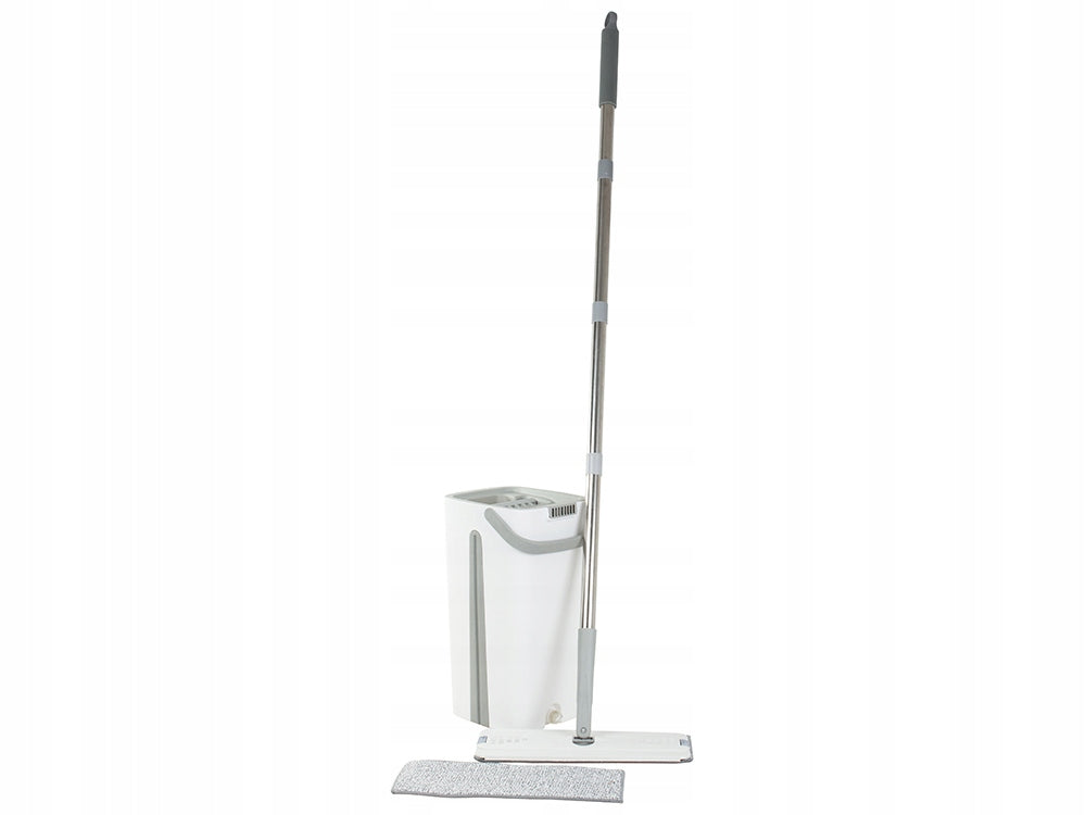 Set mop si galeata pentru stoarcere, Zola®, cu 2 camere, absoarbe rapid murdaria si apa, alb/gri Set mop si galeata pentru stoarcere, Zola®, cu 2 camere, absoarbe rapid murdaria si apa, alb/gri